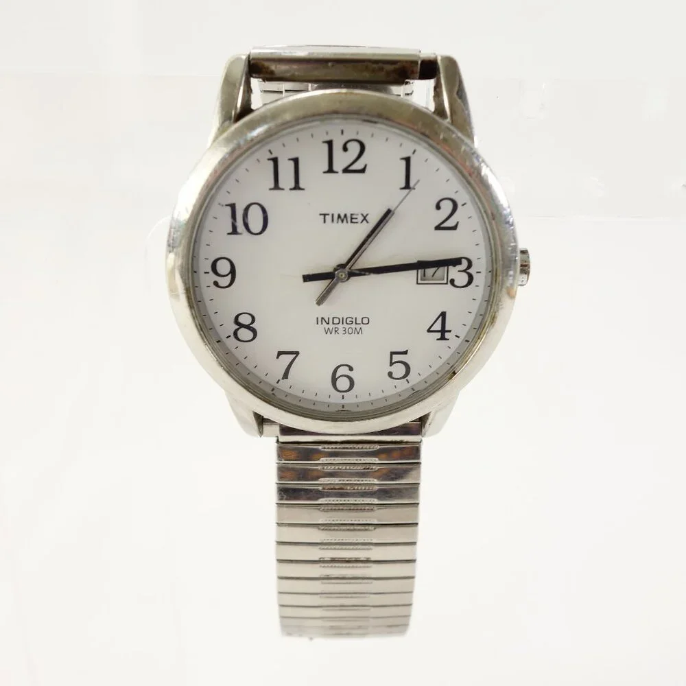 Timex Indiglo Men's Watch Stretch Band Date Window Easy Read‎ New Battery